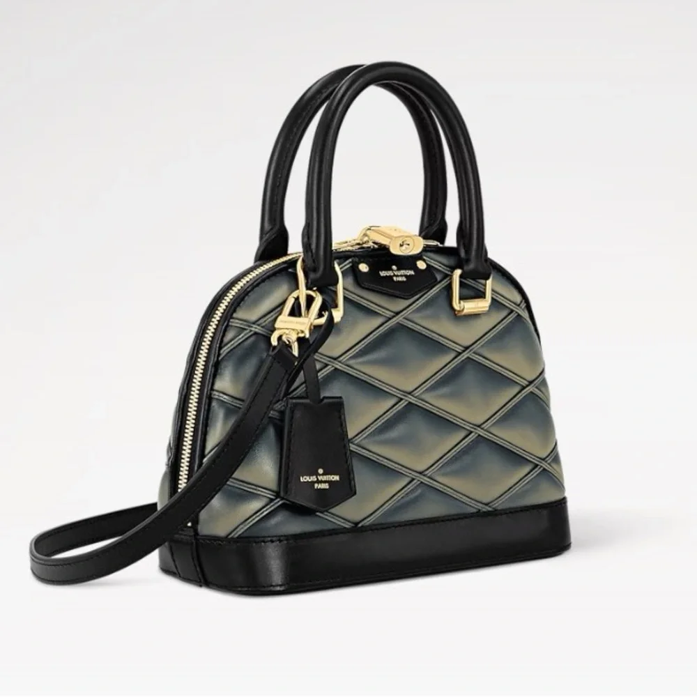 Authentic Louis Vuitton Alma BB Malletage Black, Cream, Green leather